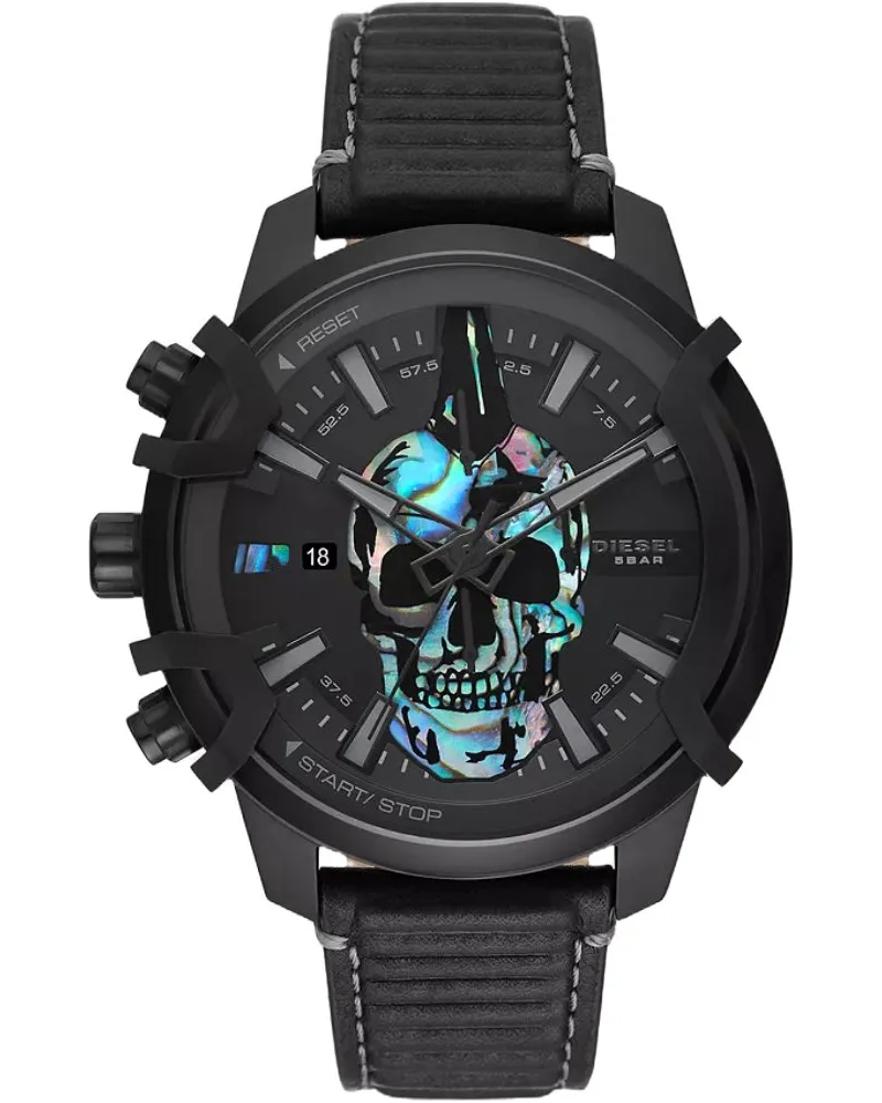 Diesel DZ4576 Griffed Chronograph Schwarz Leder Uhr Schwarz