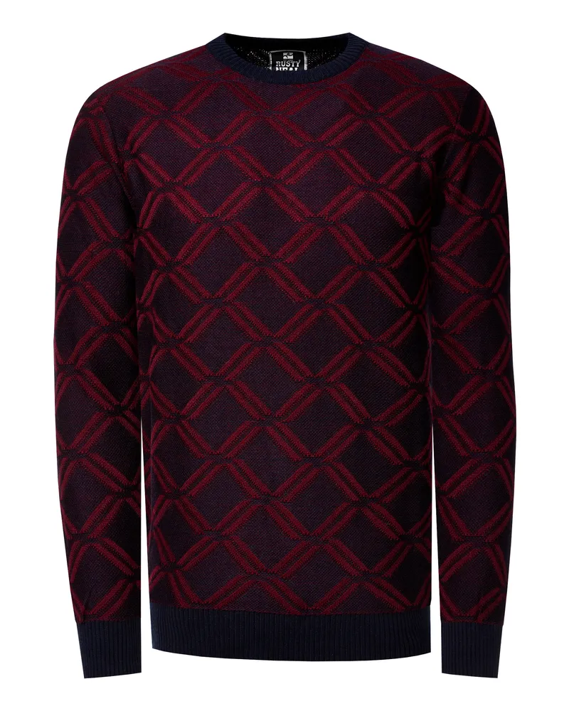 Rusty Neal Feinstrick mit Karo-Muster Rundhals-Pullover Marineblau