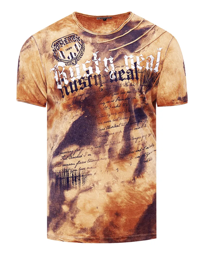 Rusty Neal Farbverlauf Batik T-Shirt mit Logo-Druck Camel