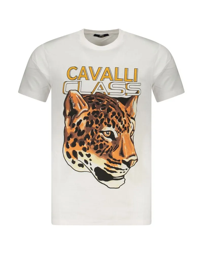 Roberto Cavalli Leopardkopf Grafik T-Shirt Weiß
