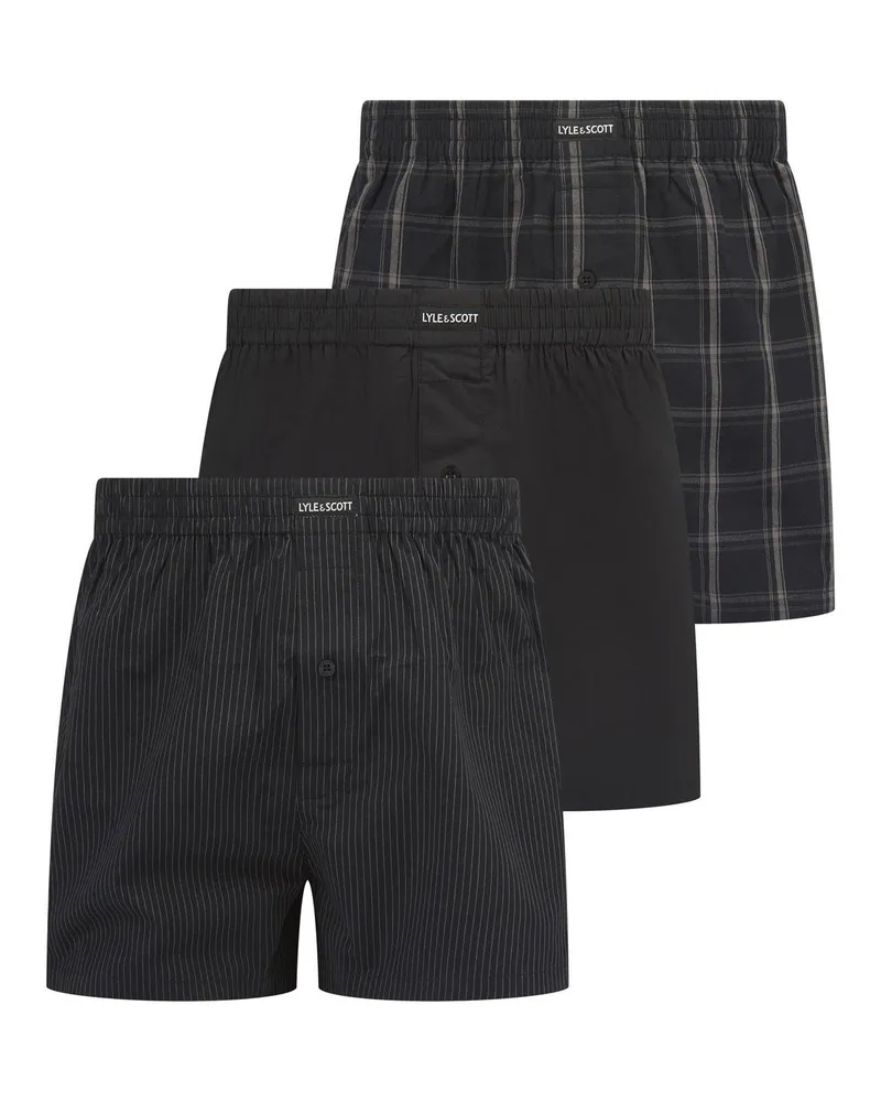 Lyle & Scott Boxershorts für Herren, gewebter Stoff (3er-Pack) (Schwarz Schwarz