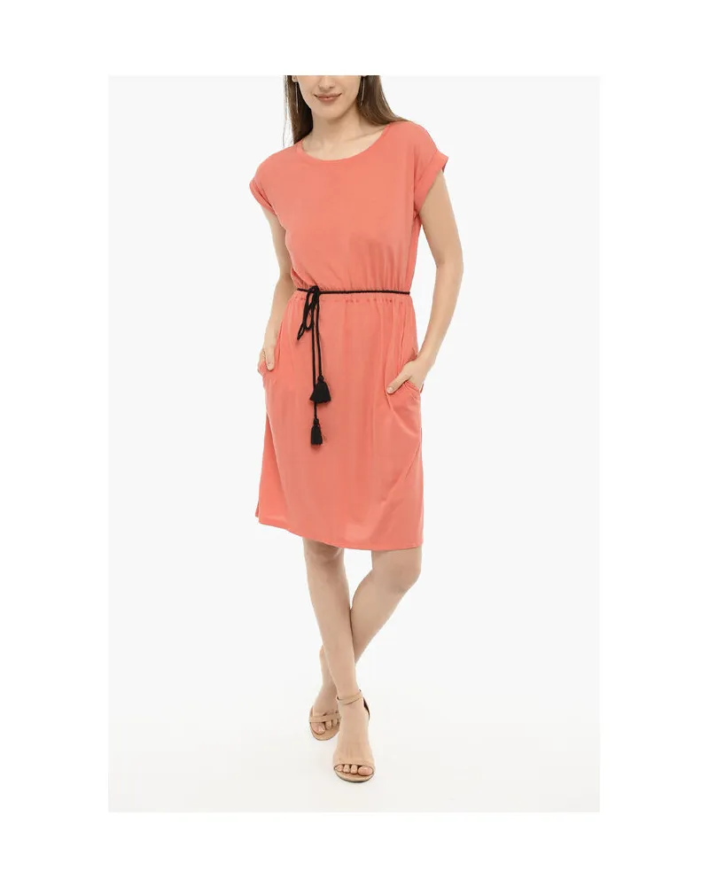 Woolrich Einfarbiges T-Shirt-Kleid mit Kordelzug in Pink Rosa