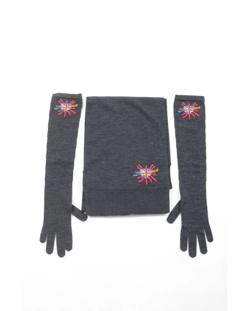 Dolce & Gabbana Women 'DG Loves London' Scarf, Gloves and Beanie Set Dunkelgrau