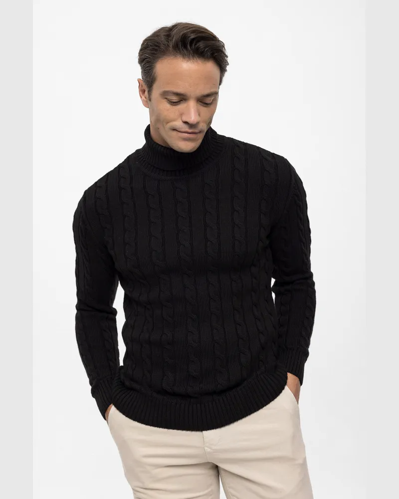Felix Hardy Pullover Rollkragenpullover Mit Zopfmuster Schwarz
