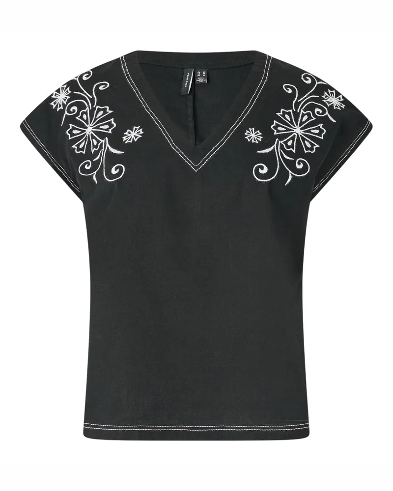 Vero Moda Bluse für Damen, V-Ausschnitt, kurzärmlig (Schwarz Schwarz