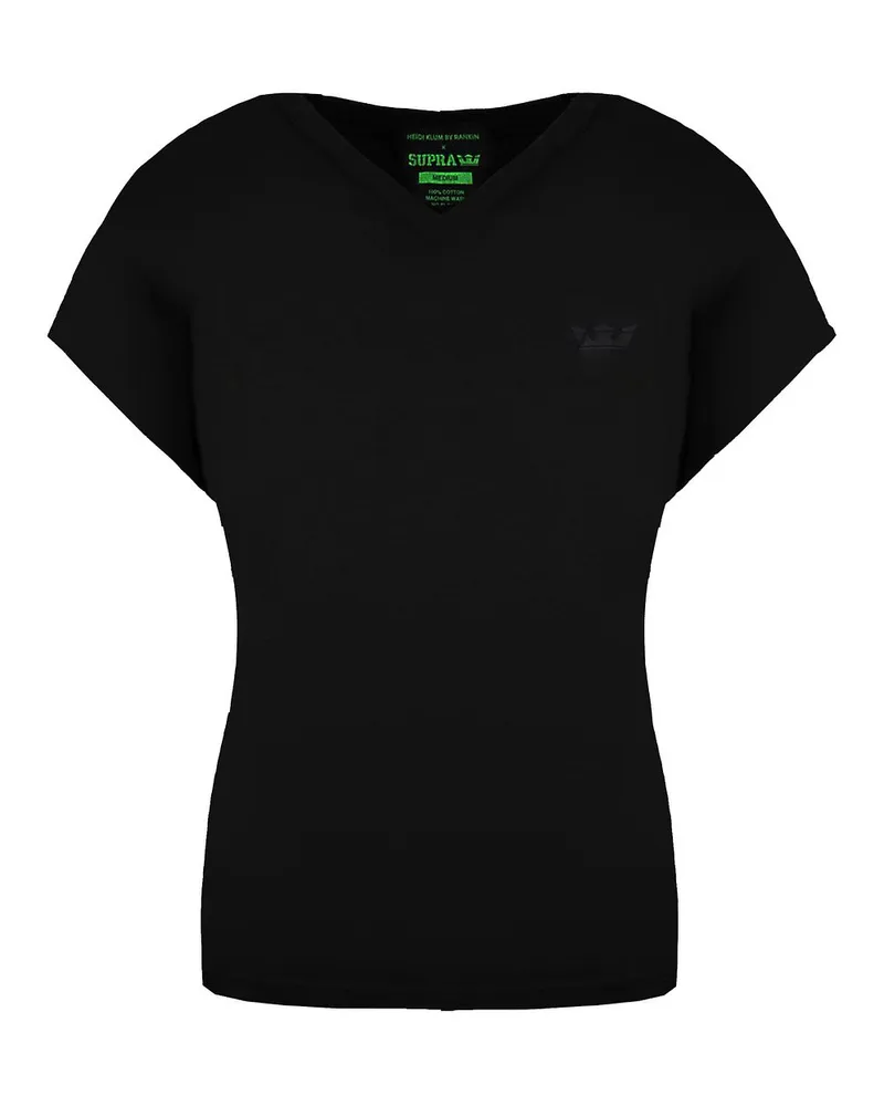 Supra Footwear x Heidi Klum Cochs Kurzarm V-Ausschnitt schwarzes Damen T-Shirt 191902 008 Schwarz