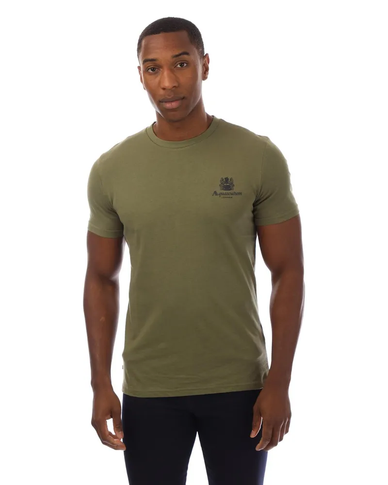 Aquascutum London" T-Shirt für Herren, Rundhalsausschnitt (Grün/Marine Grün