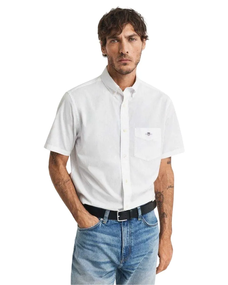 Gant Hemd für Herren, Popelin, Klassisch, kurzärmlig (Weiß Weiß