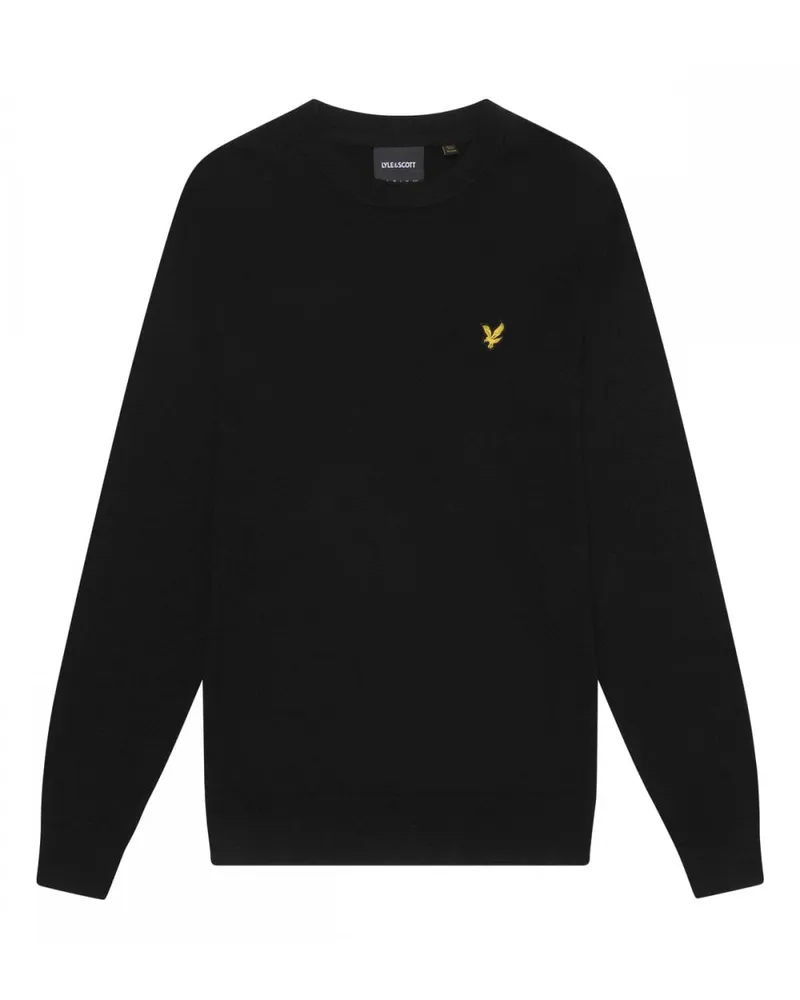 Lyle & Scott Rundhalspullover aus Baumwollmerinowolle in Schwarz Schwarz