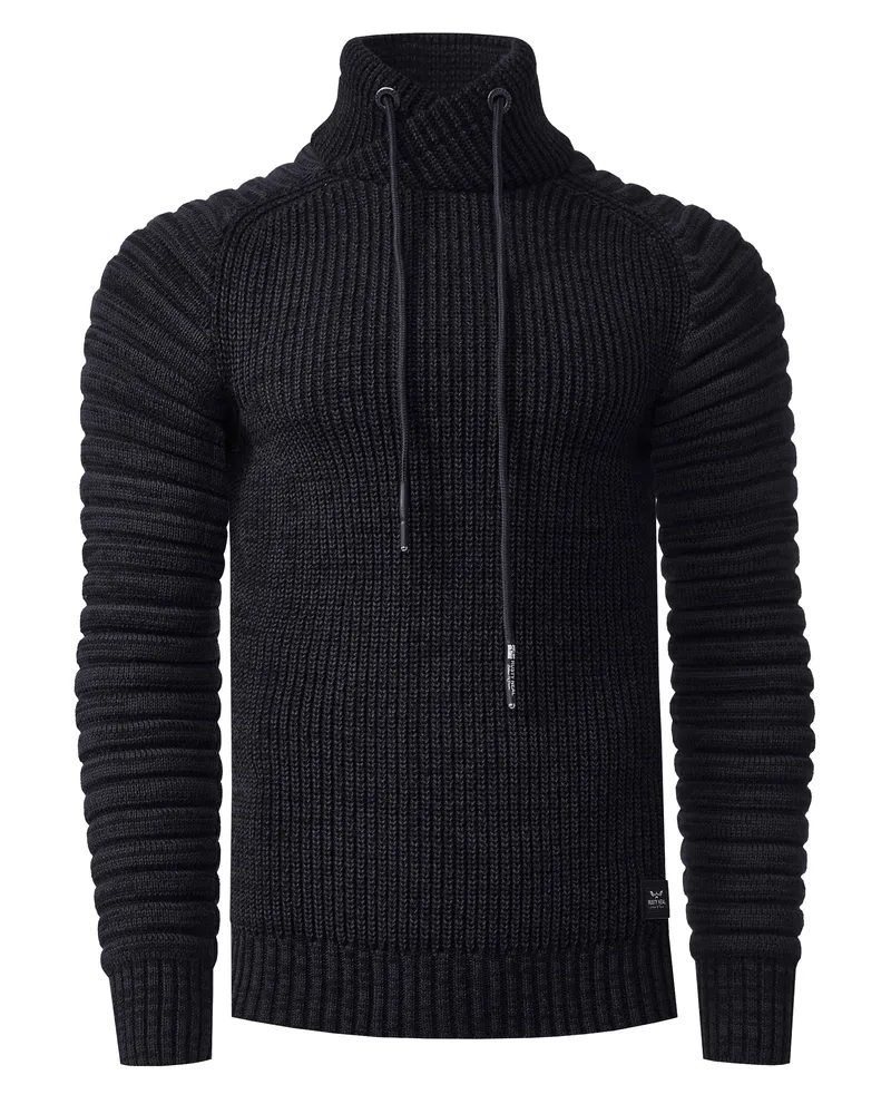 Rusty Neal Biker Grobstrick Stehkragen-Pullover Schwarz