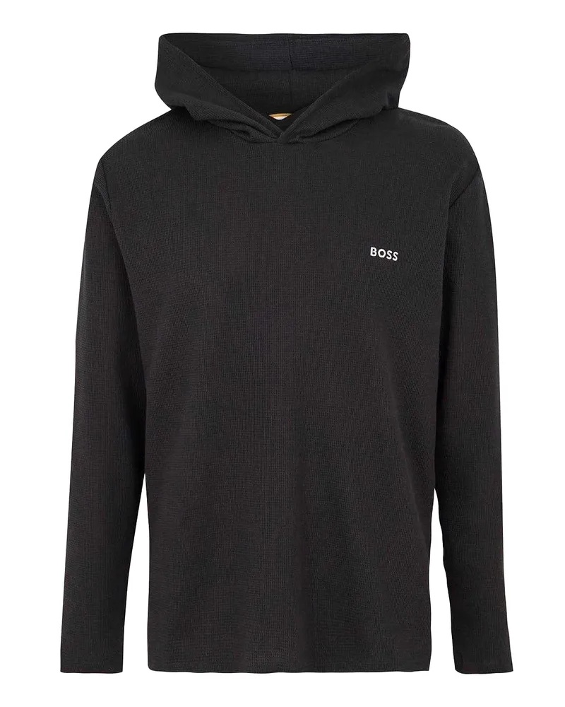 HUGO BOSS Hoodie zum Überziehen für Herren, Waffelstrick (Schwarz Schwarz