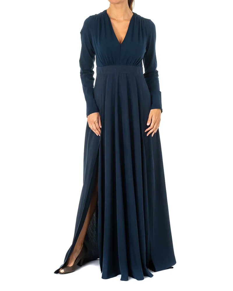 La Martina Langärmeliges Frauenkleid mit V-Ausschnitt KWD005 Blau