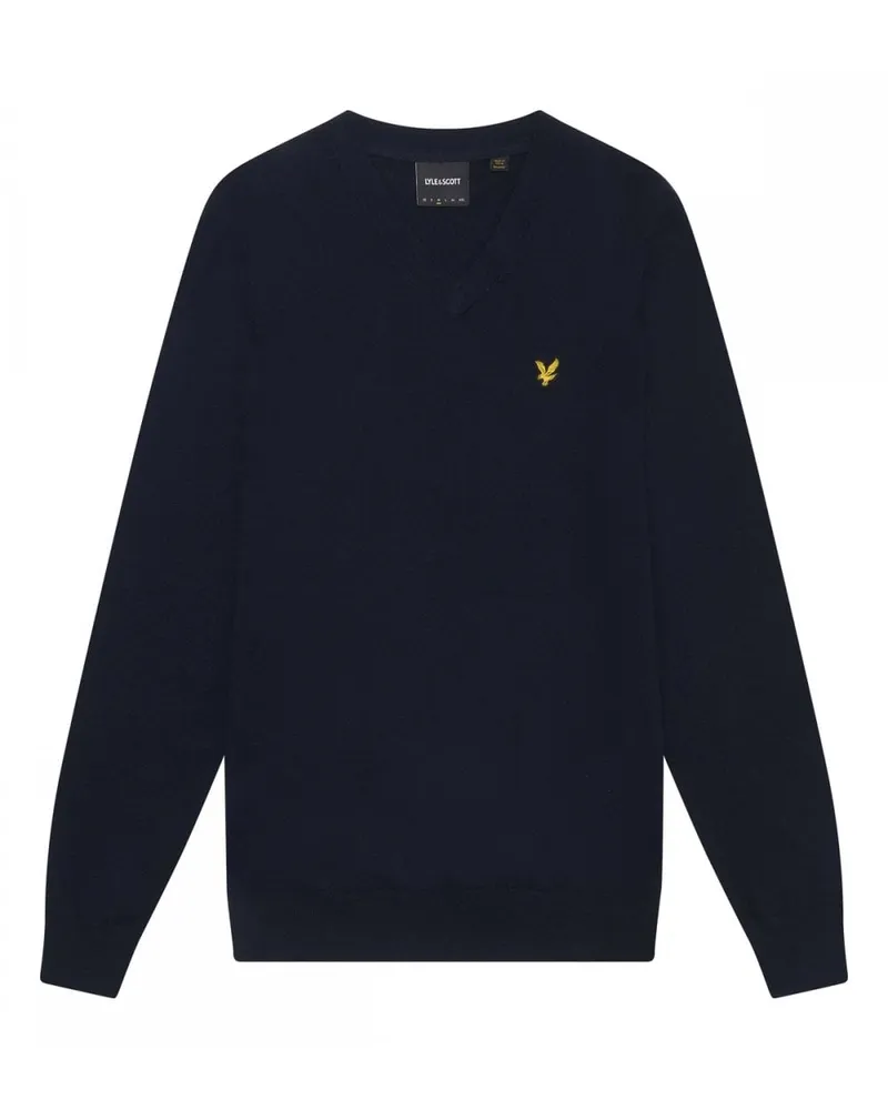 Lyle & Scott Pullover aus Baumwollmerinowolle mit V-Ausschnitt, Marineblau Dunkles