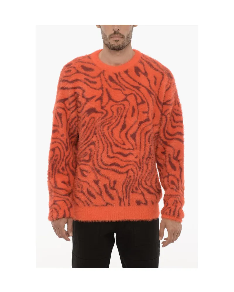 Marcelo Burlon | County of Milan Flauschiger Pullover mit Rundhalsausschnitt in Arancio, Burgund Orange