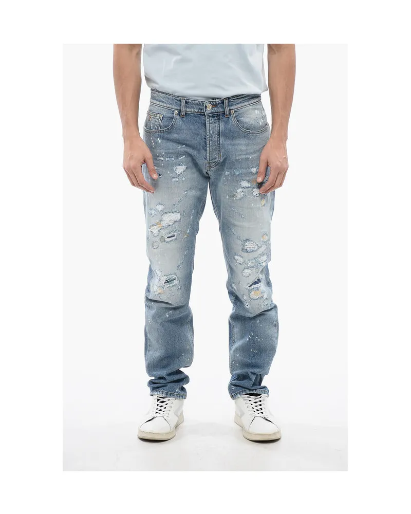 John Richmond SID Regular Fit Jeans mit Distressed-Effekt, 18 cm, in Blau Blau