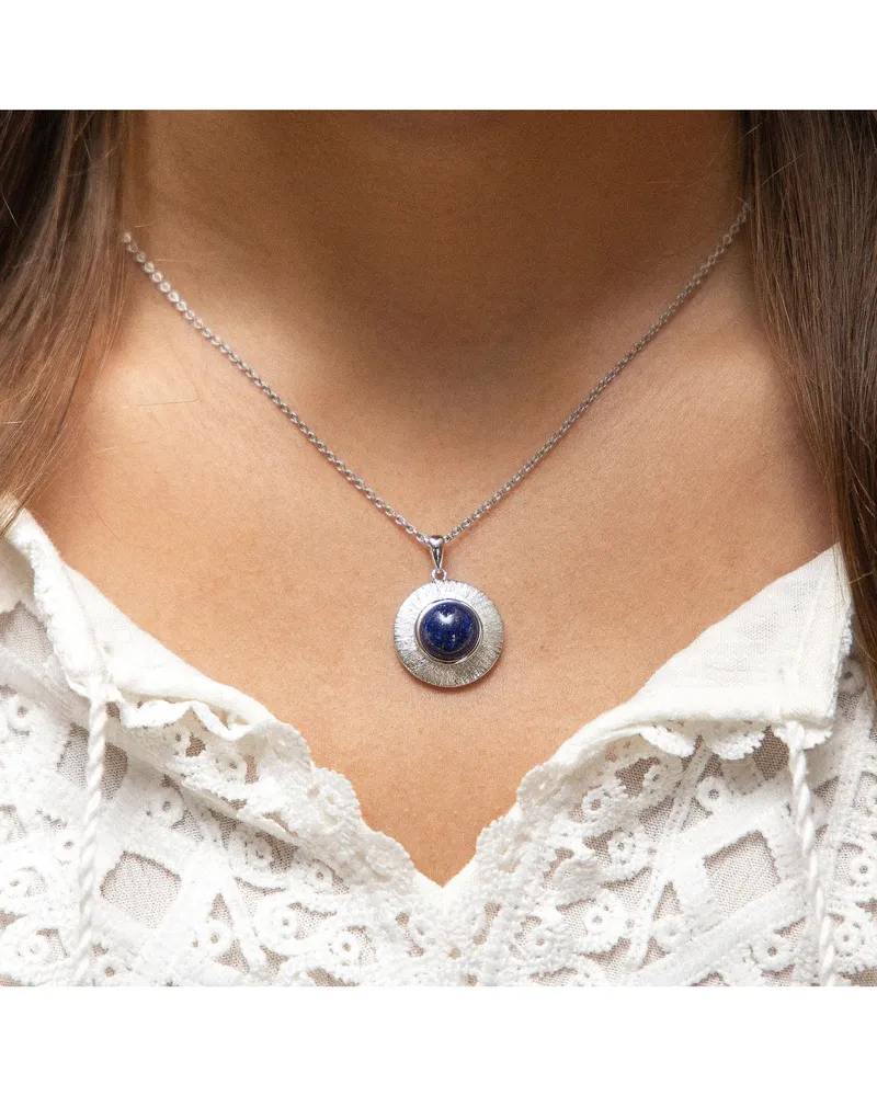 ZEEme Gemstones Halskette Silber 925 rhodiniert 42+3cm glanz/matt mit echtem Lapis 10mm Silber
