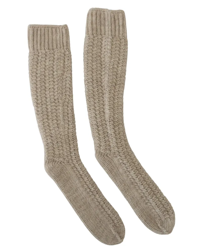 Dolce & Gabbana Chic Beiger Wollmischung Über-den-Waden Damenstrümpfe Beige