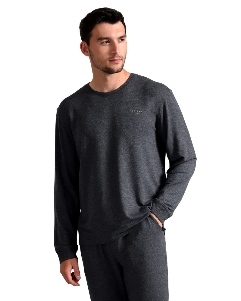 Ted Baker Langarm-Pyjama-Oberteil | Atmungsaktives lässiges Herren-Langarm-T-Shirt - Anthrazit Anthrazit