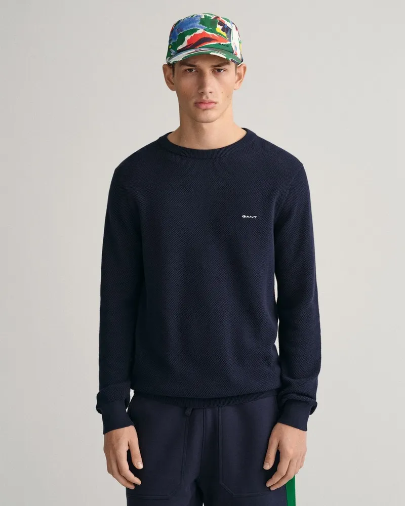 Gant Cotton Pique C-Neck Strickpullover Dunkelblau