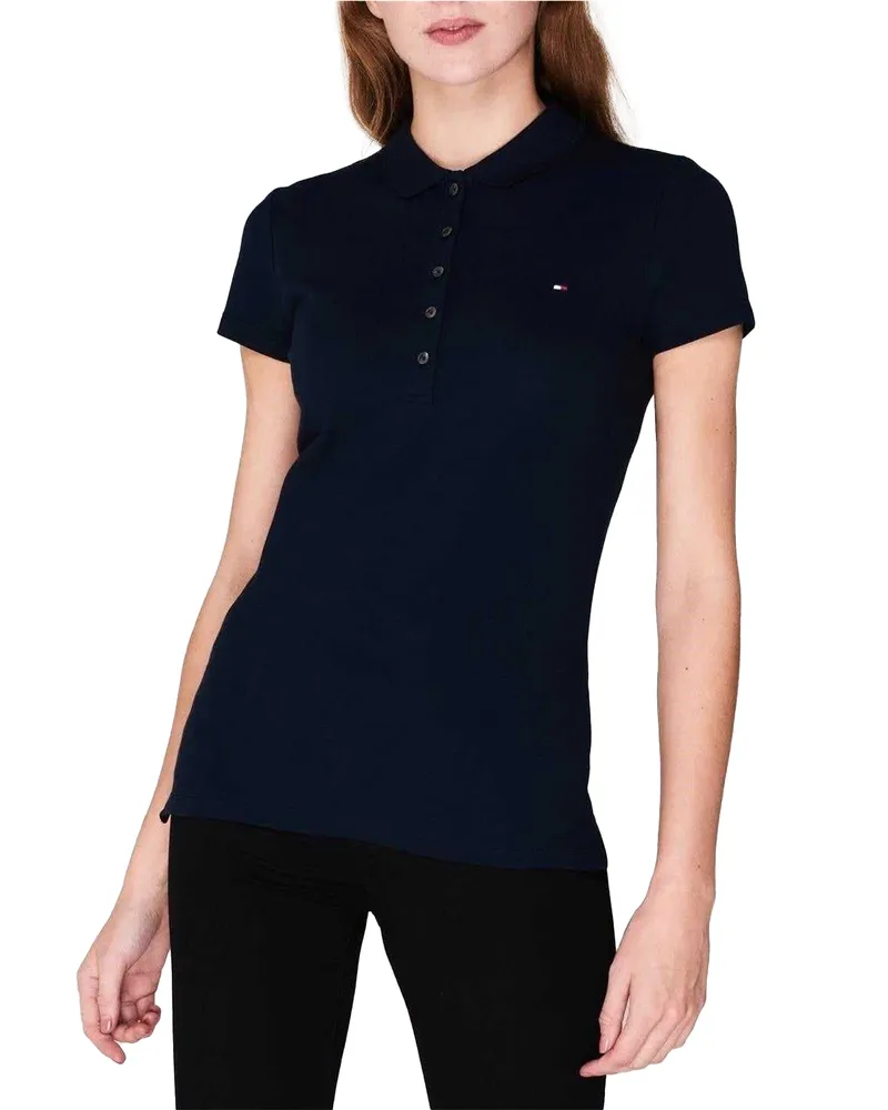 Tommy Hilfiger Heritage" Poloshirt für Damen, Schmal, kurzärmlig (Mitternachtsblau Marineblau