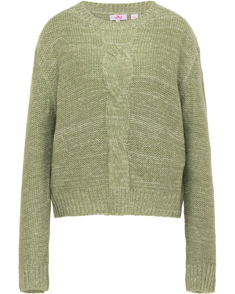 My Mo Strickpullover Damen Moos Wollweiß Grün