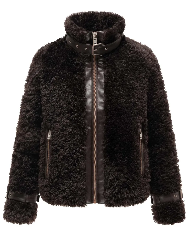 NAVAHOO Damen Teddyjacke Wuschelwonne mit Schnallendetails Braun