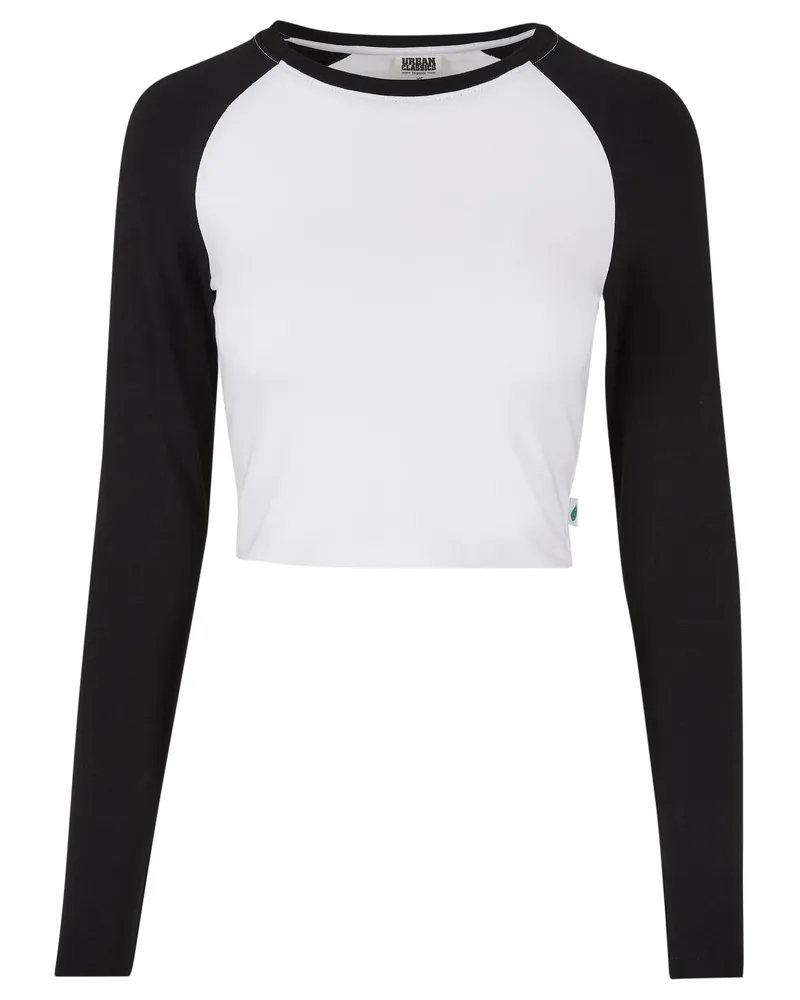 Urban Classics kurzes T-Shirt für Damen Langärmlig (Weiß/Schwarz Weiß