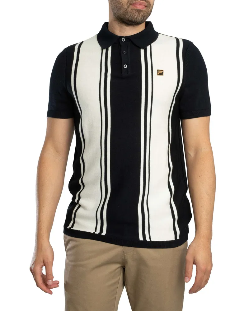 Fila Buddy Bowling Style Strickpolohemd, Schwarz Schwarz