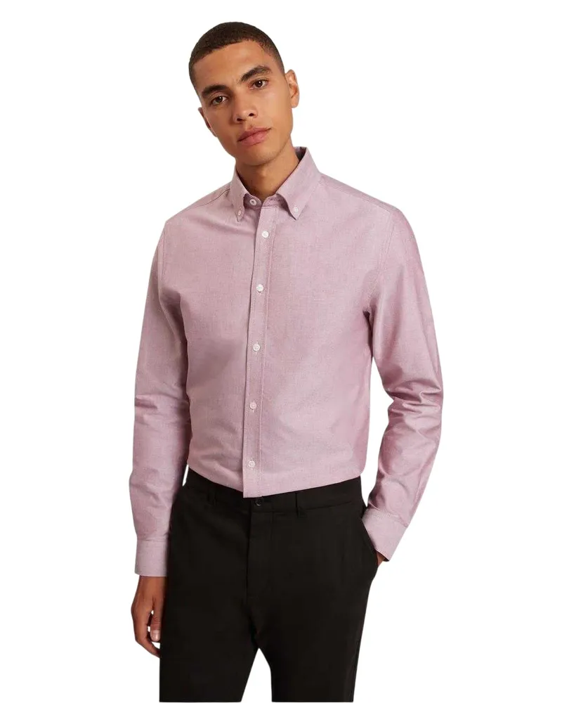 Ted Baker Herren-Oxford-Hemd mit normaler Passform, langen Ärmeln und Knopfleiste (Ochsenblutrot Rot