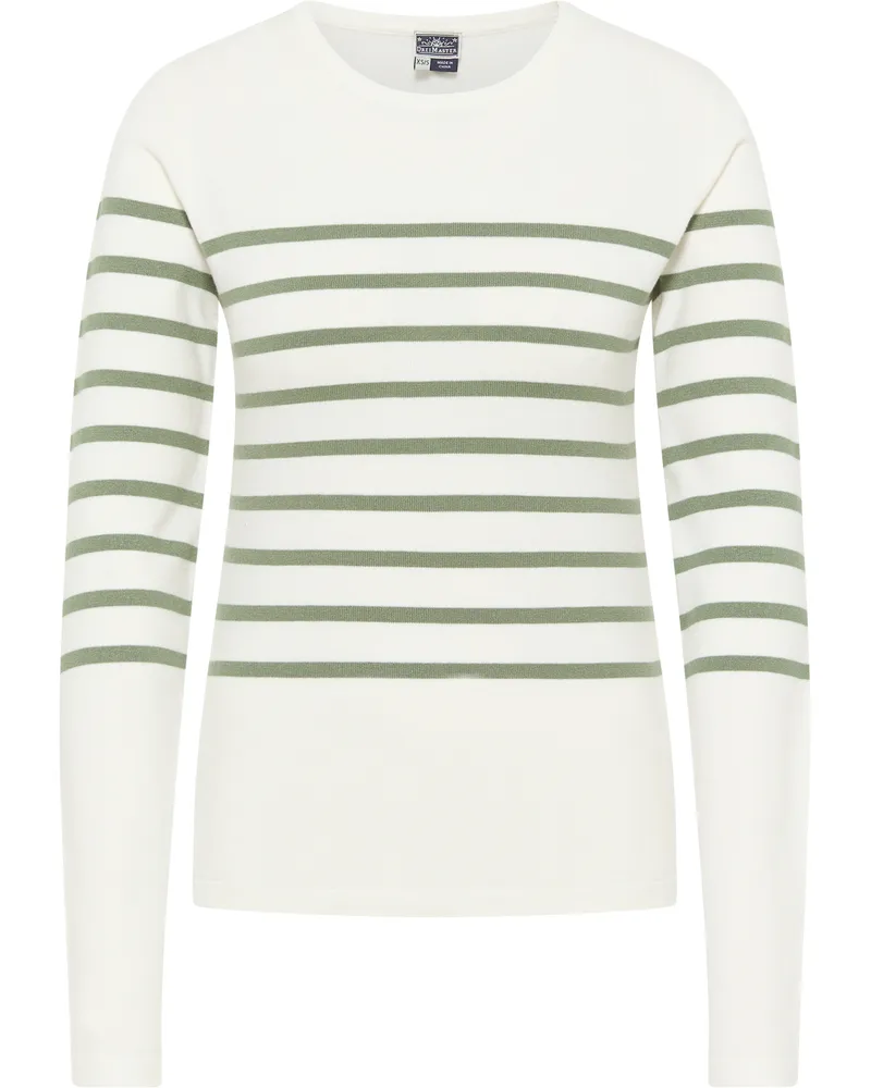 DreiMaster Strickpullover Damen Wollweiss Oliv Mehrfarbig