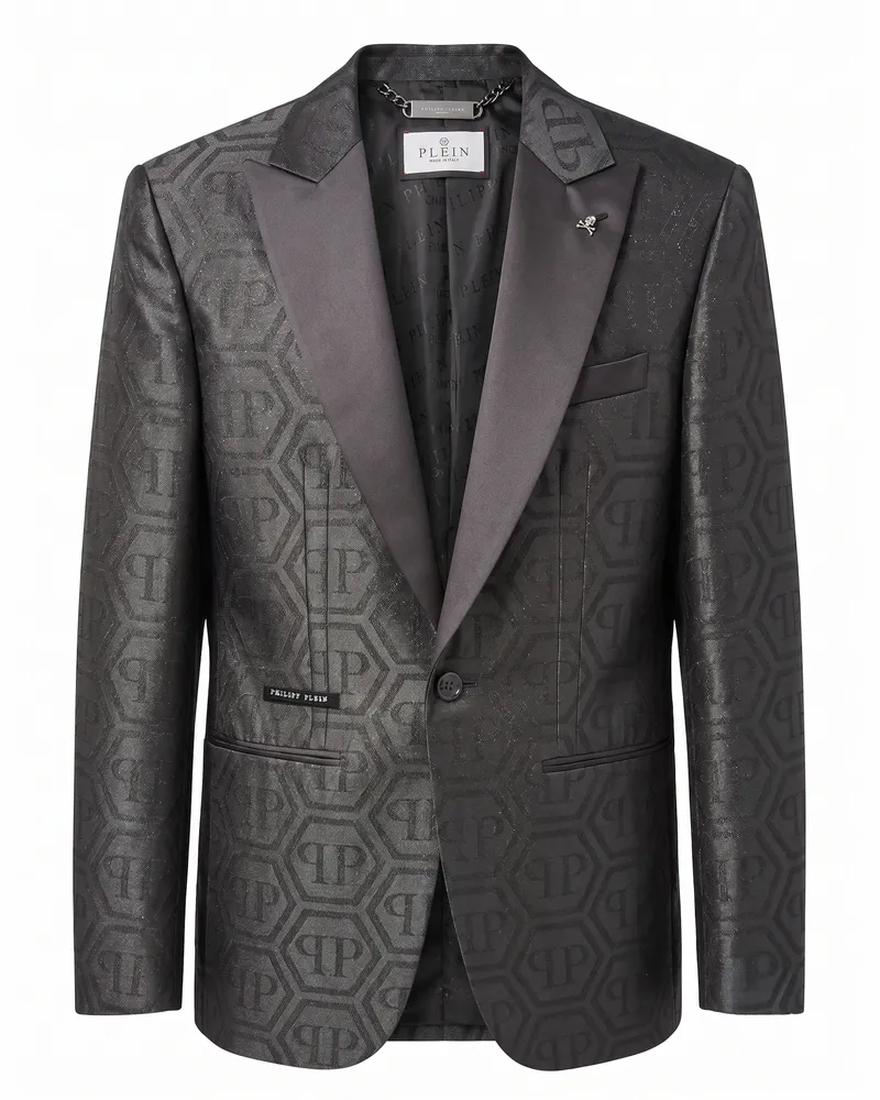 Philipp Plein Jacquard Blazer Regular Fit Monogram Schwarz