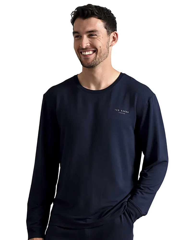 Ted Baker Langarm-Pyjama-Top | Atmungsaktives lässiges Herren-Langarm-T-Shirt - Navy Marineblau