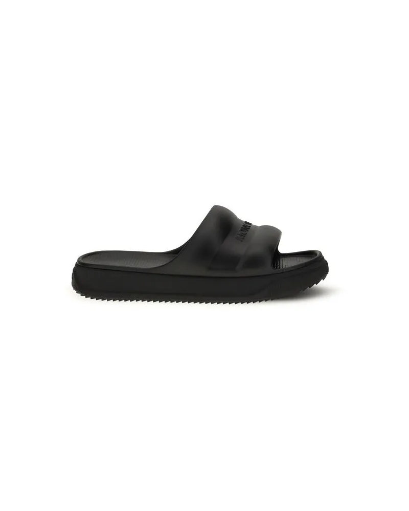 Moncler Schwarze Gummi Flache Sandalen Schwarz