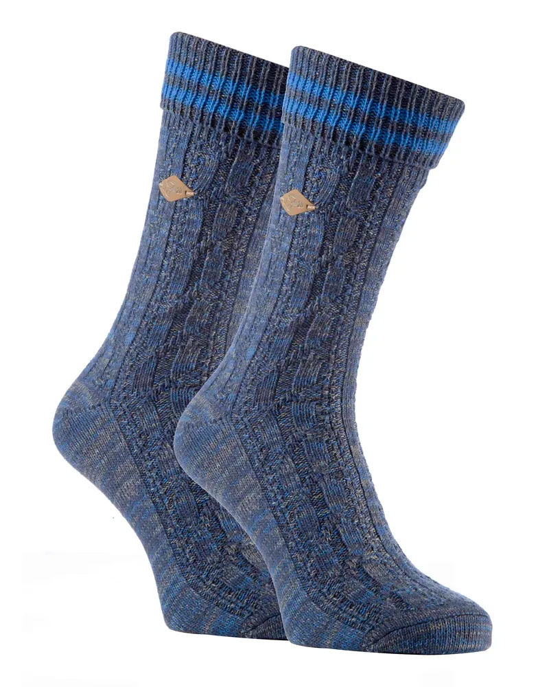 Farah 1920 2 Pack Herren Kabel stricken Baumwolle Boot Kleid Socken mit Turn Over Top Blau