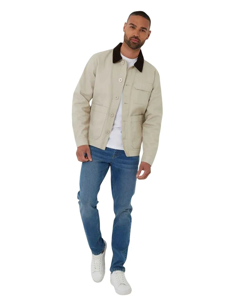 Threadbare Utility Jacke für Herren, Kord (Steinfarben Steingrau