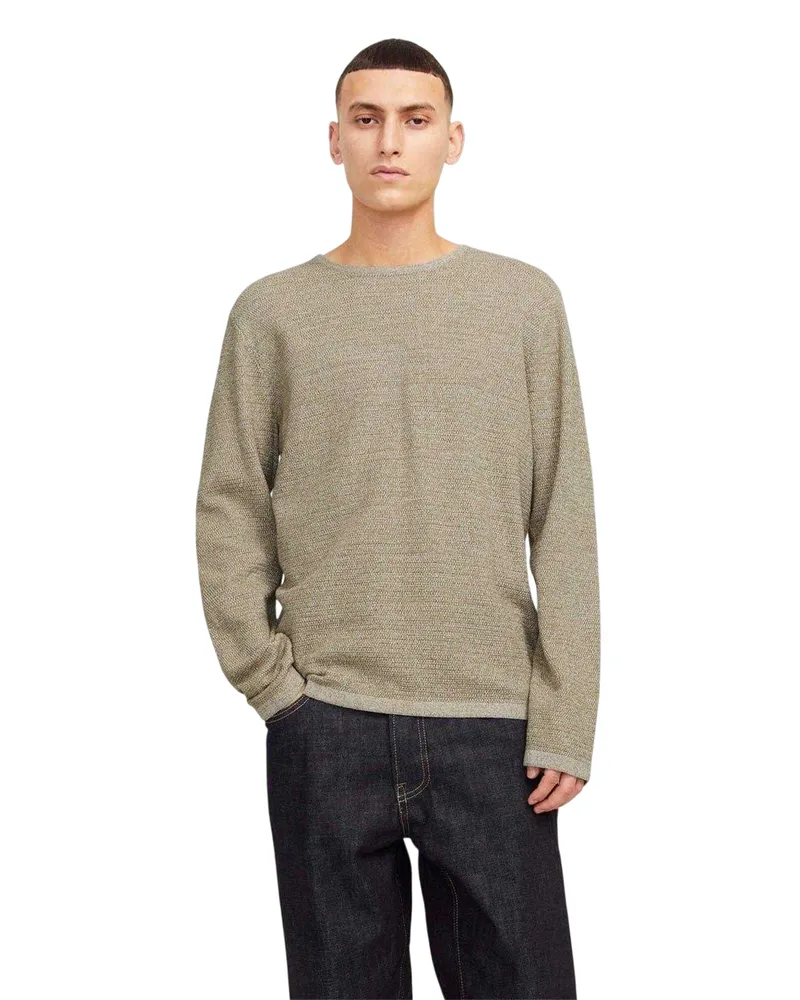 Jack & Jones Jack And Jones - Pullover für Herren, Rundhalsausschnitt, Flachstrick (Koriander Khaki