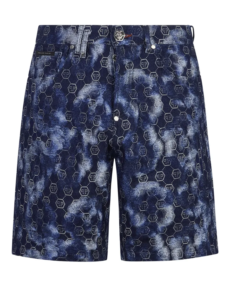 Philipp Plein Denim Shorts Jacquard Monogram Dunkelblau