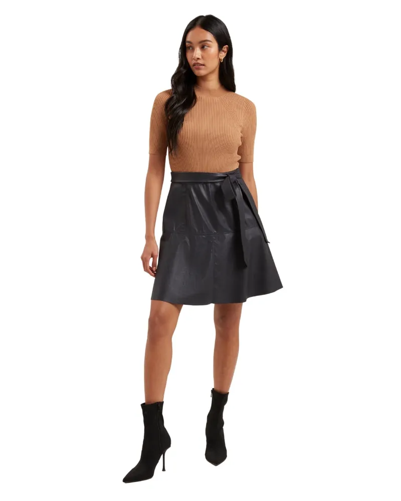 Ted Baker Olivia Strickoberteil, Kunstlederrock, Marineblaues Kleid Dunkelgrau