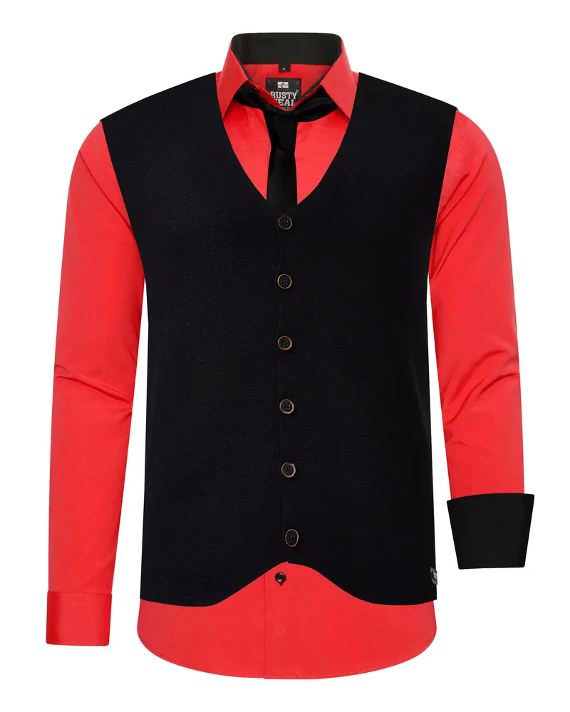 Rusty Neal Hemd mit Weste und Krawatte 3-teilig Rot