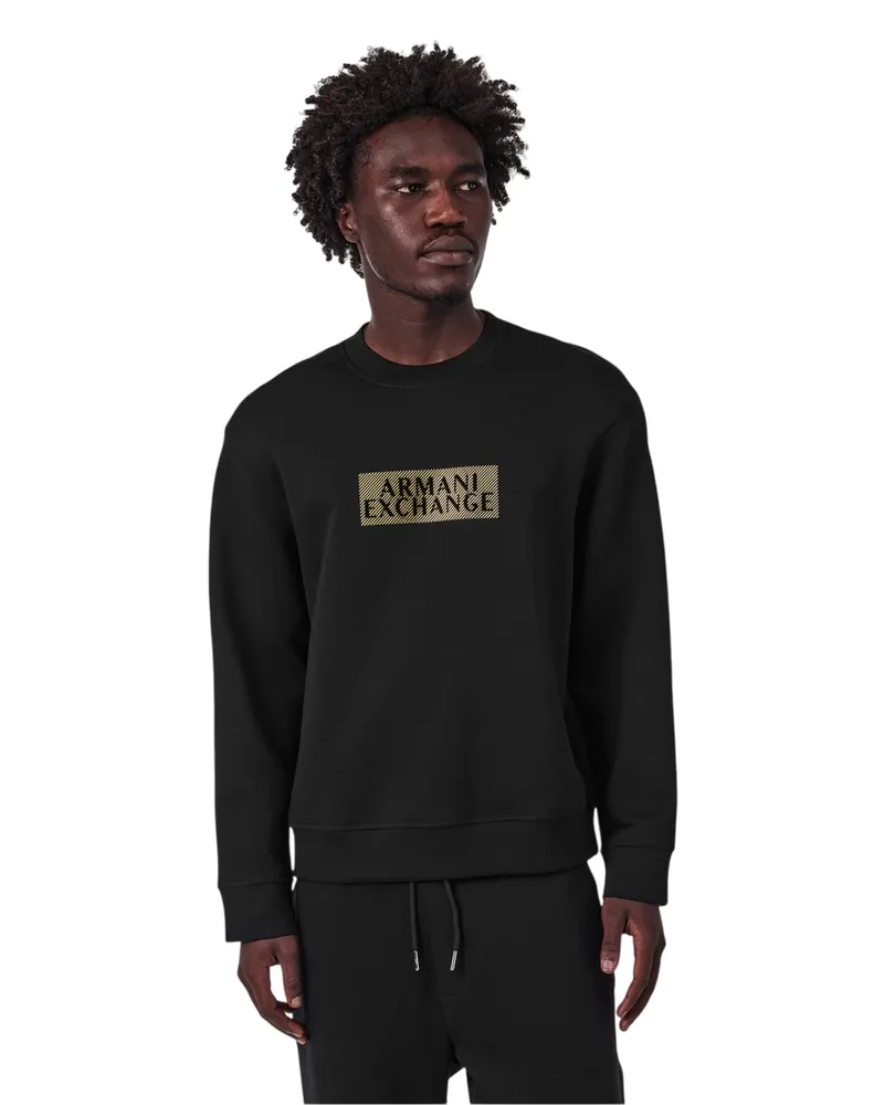 Armani Exchange Sweatshirt für Herren, Rundhalsausschnitt (Schwarz/Gold Schwarz