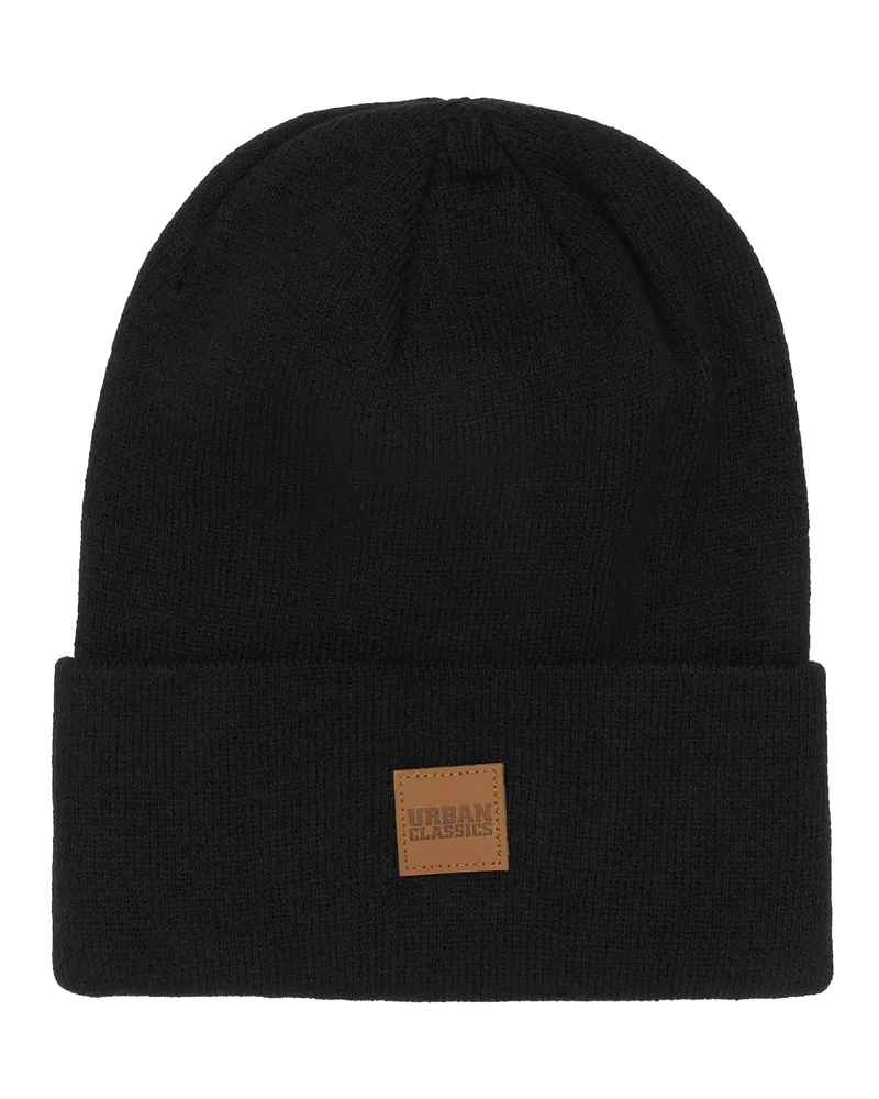 Urban Classics Mütze Kunstleder Aufnäher (Schwarz Schwarz