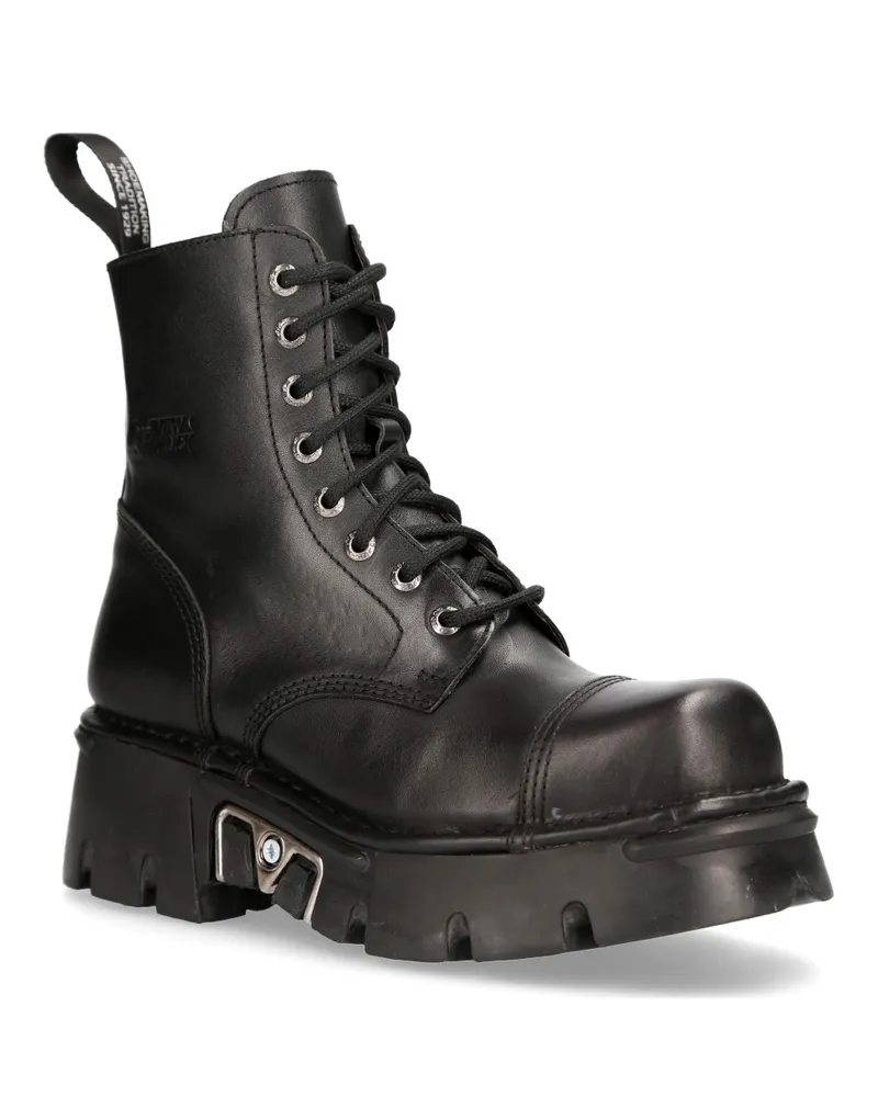 New Rock Militär-Bikerstiefel aus schwarzem Leder – M-NEWMILI083-S19 Schwarz