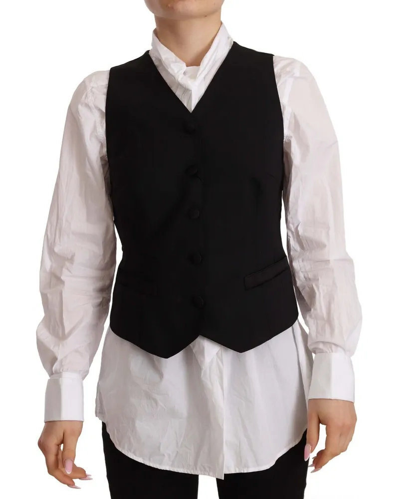 Dolce & Gabbana Damen Schwarze Ärmellose Weste mit Knöpfen Top aus Viskose Schwarz