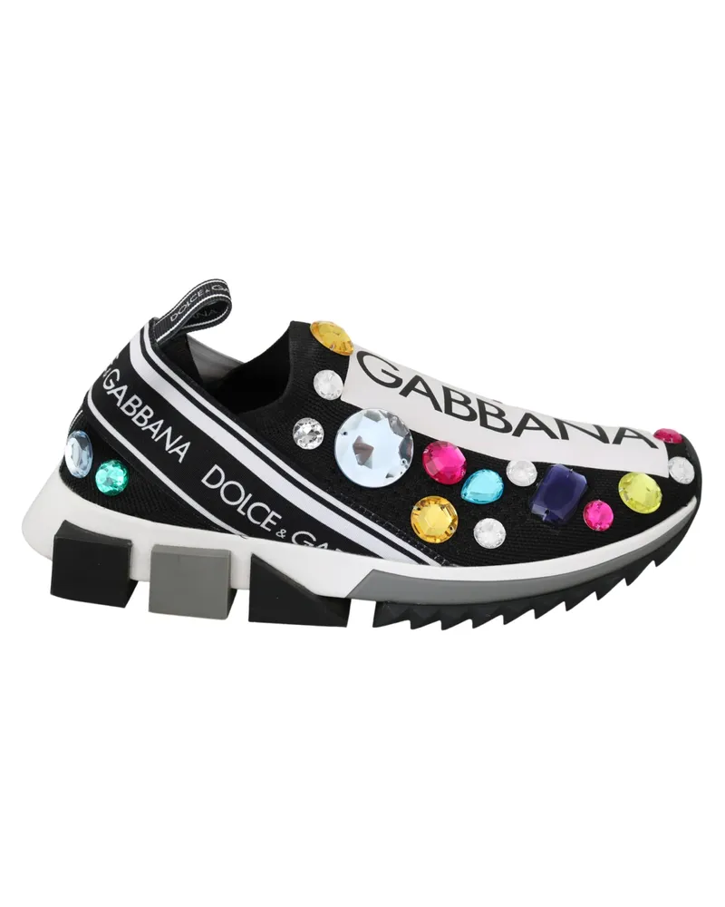 Dolce & Gabbana Frauen Schwarz Multicolor Crystal Sneakers Schuhe Schwarz