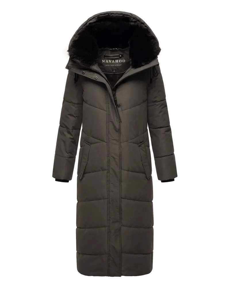 NAVAHOO Damen Winter Steppmantel Hingucker – Extra Lang & Warm Schwarz