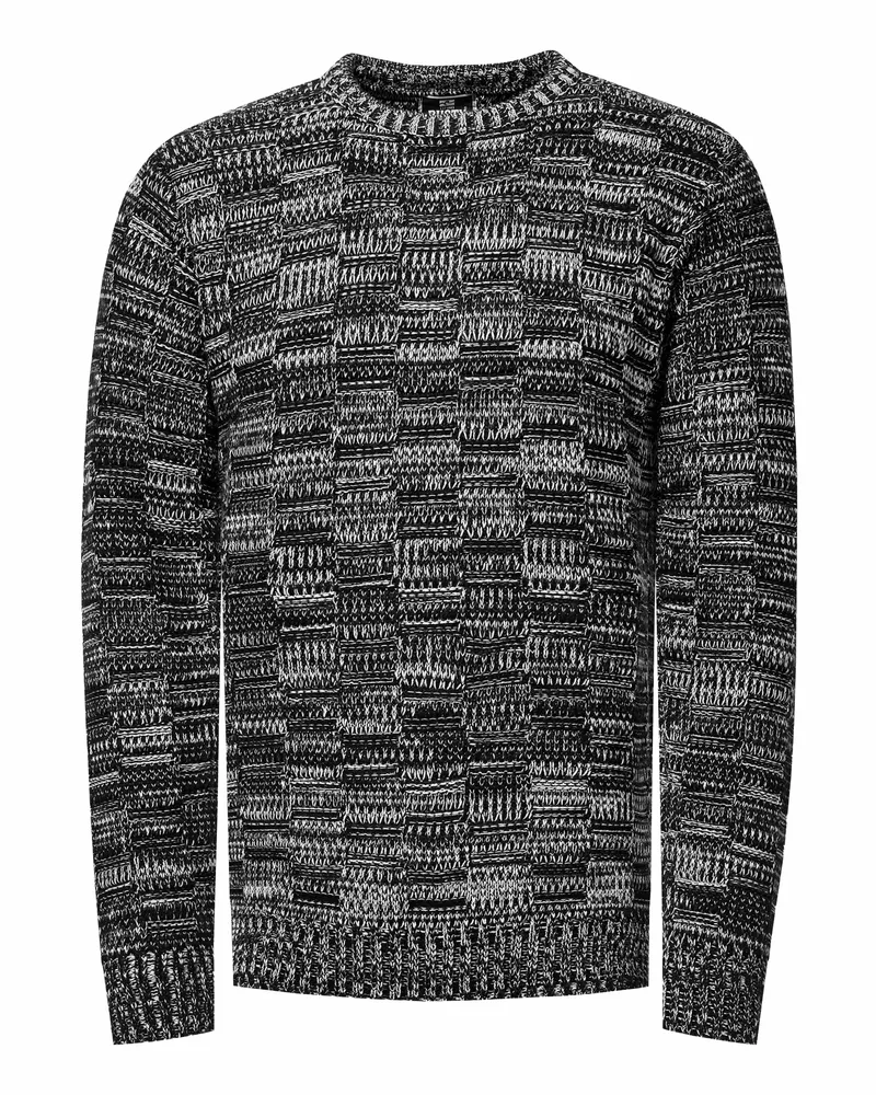Rusty Neal Kontrast Grobstrick Rundhals-Pullover Schwarz