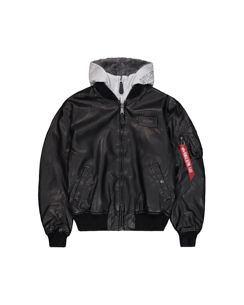 Alpha Industries MA-1 D‑Tec Bomberjacke aus Kunstleder - Schwarz/Dunkelgrau Schwarz
