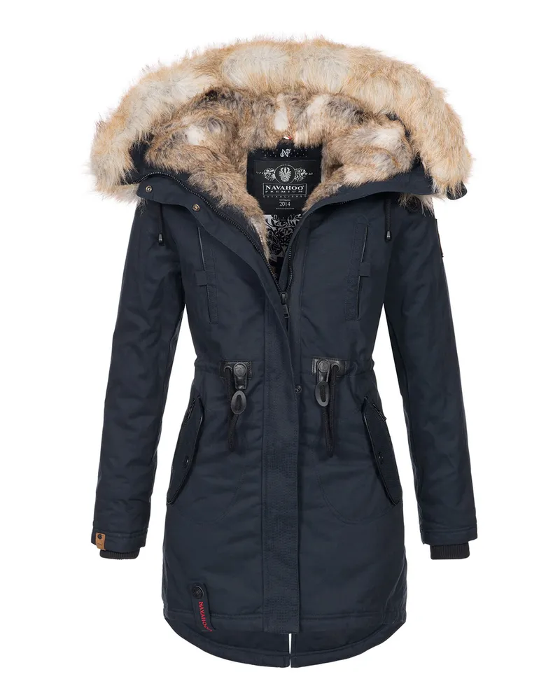NAVAHOO Damen Winterjacke Bombi – Premium Kollektion mit Abnehmbarem Kunstfellkragen Blau