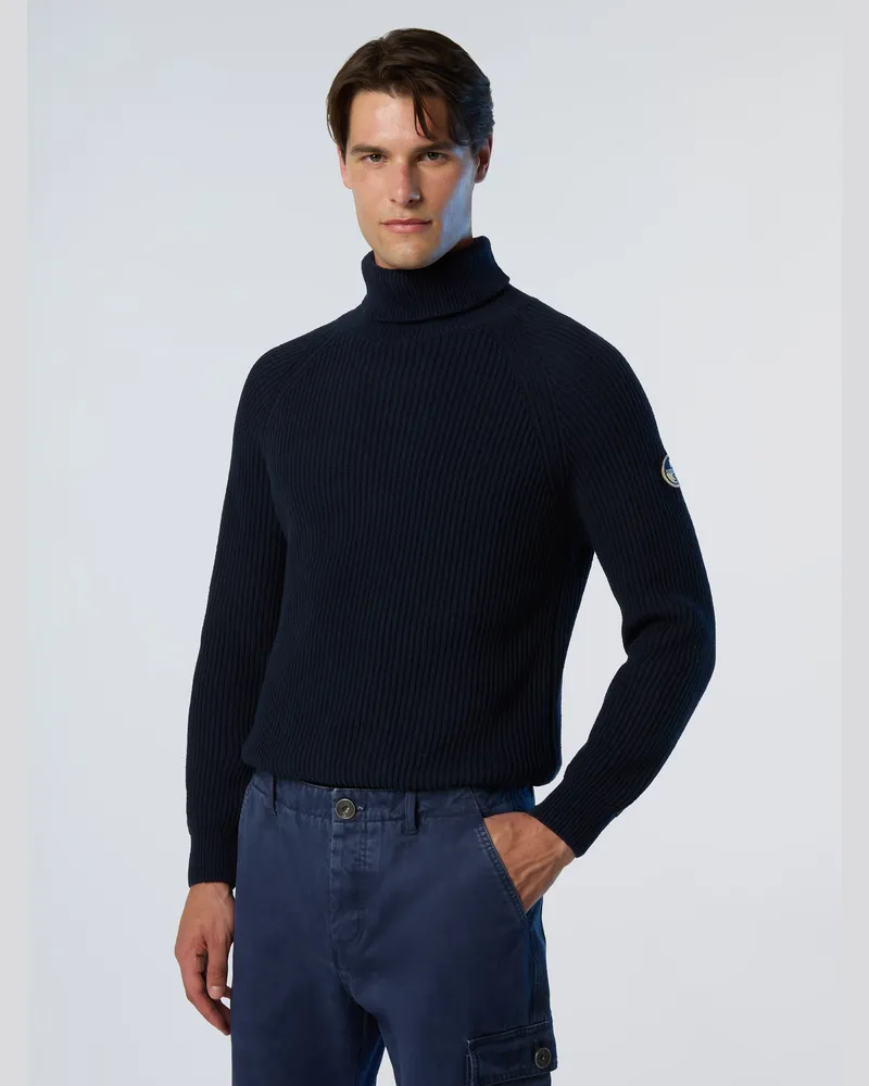 North Sails Pullover Fischerrippe Rollkragenpullover Marineblau