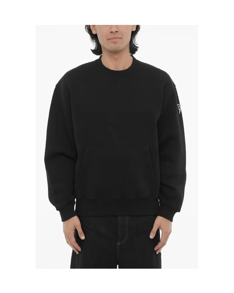 Neil Barrett Bequem geschnittenes Sweatshirt mit Rundhalsausschnitt aus Fleece-Baumwollmischung in Schwarz Schwarz